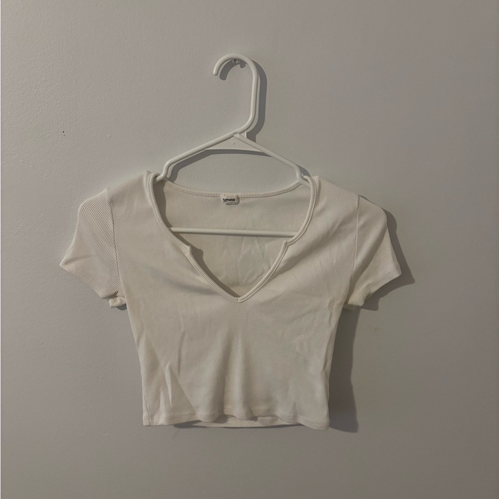 Garage White V-Neck Crop Top